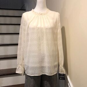 LIZ CLAIBORNE Ivory Pullover Blouse W Scalloped Collar & Cuff Sz Small NWT